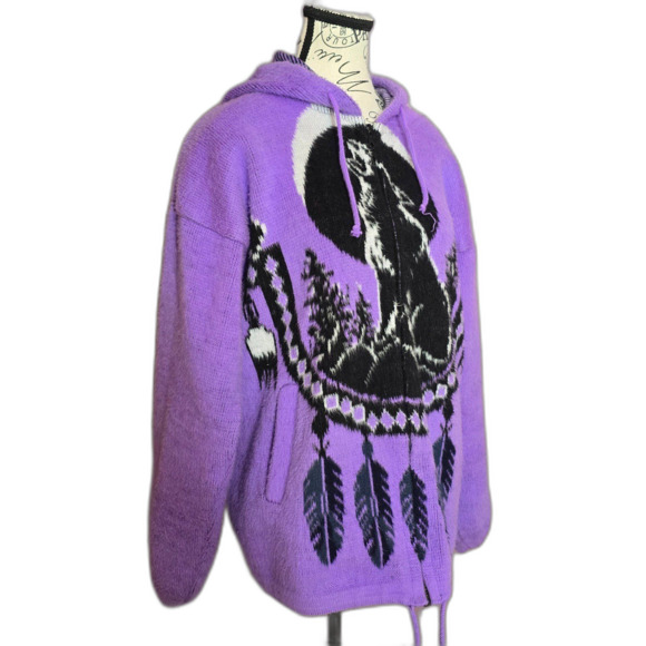 RARE UNISEX hooded full zipper native theme wolf jacket coat - Picture 6 of 9
